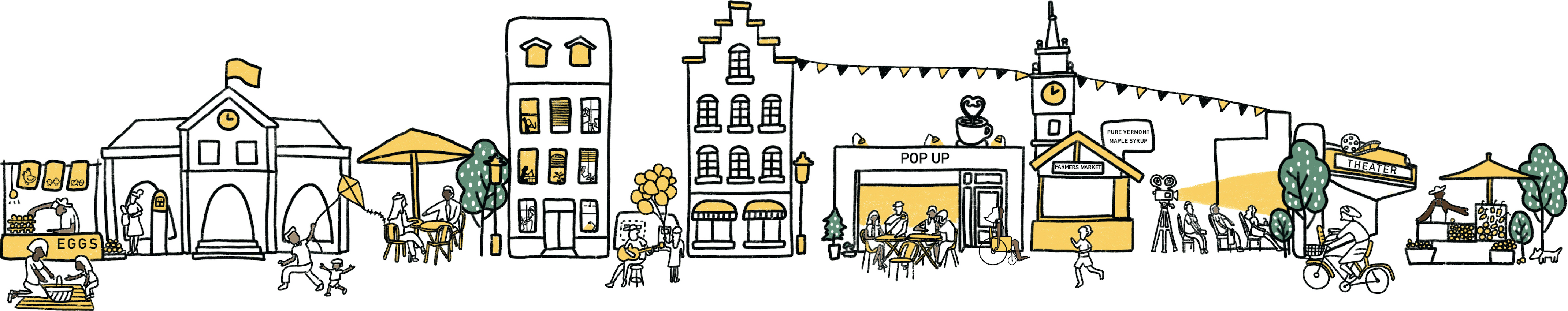 Illustration of people joyfully experiencing the city